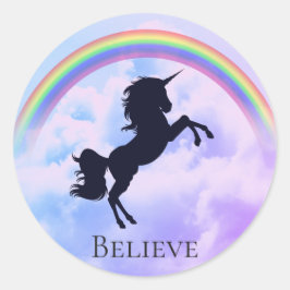 Benutzerdefinierter Text Magic Unicoron Lila Wolke Runder Aufkleber
