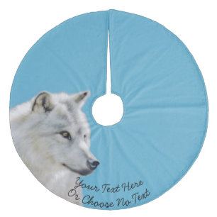 Benutzerdefinierter Text/ Majestic White Wolf Gemä Fleece Weihnachtsbaumdecke