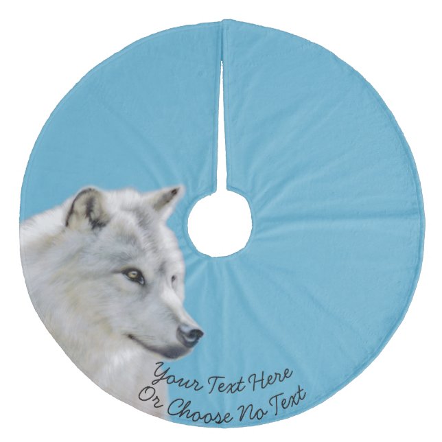 Benutzerdefinierter Text/ Majestic White Wolf Gemä Fleece Weihnachtsbaumdecke (Vorderseite)
