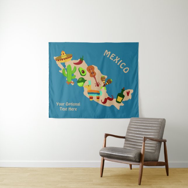 Benutzerdefinierter Text MEXICO Kulturkarte Wandte Wandteppich (Beispiel (Horizontal))