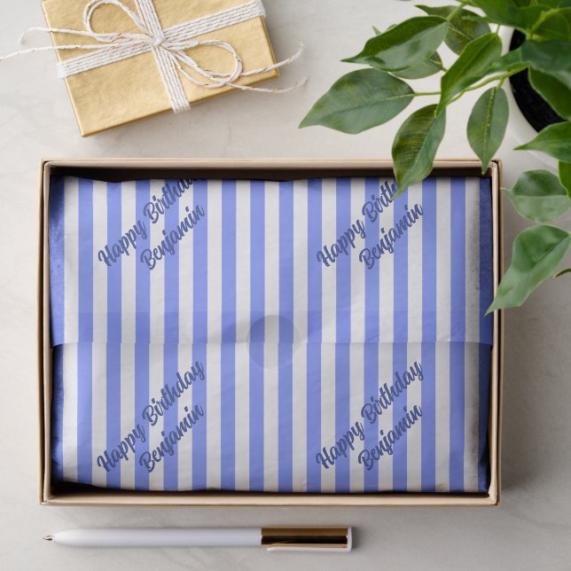 Benutzerdefinierter Text mit blauen Streifen Seidenpapier (Geschenk)