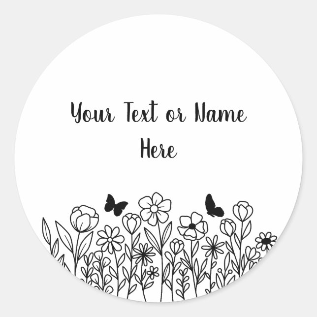 Benutzerdefinierter Text mit Blumen Runder Aufkleber (Vorderseite)