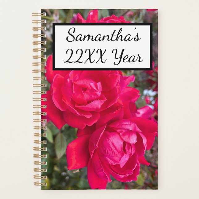 Benutzerdefinierter Text mit drei Rote Rosen Blume Planer (Vorderseite)