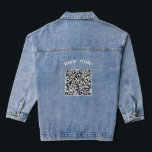 Benutzerdefinierter Text mit QR-Code im Jacken<br><div class="desc">Wählen Sie Farben und Schriftart - Entwerfen Sie Ihre eigenen Denim Jackets mit Ihren QR Code Scan Info und Text Personalisiert Modern Promotional Business oder Funny Personal Denim Women's Jacket / Kleidungsgeschenk - Add your QR Code - Image or Logo - Foto / Text / more - Resize and Move...</div>