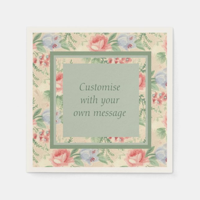 Benutzerdefinierter Text mit Vintag rosa Blumenmus Serviette (Vorderseite)