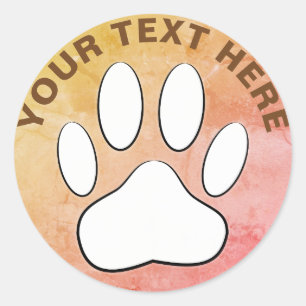 Benutzerdefinierter Text mit weißem Paw Runder Aufkleber
