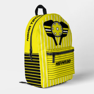Benutzerdefinierter Text Modernes, hellgelbes Schw Bedruckter Rucksack