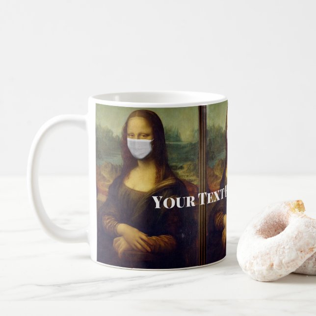 Benutzerdefinierter Text Mona Lisa Malerei mit Ges Kaffeetasse (Mit Donut)