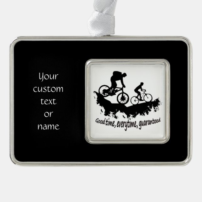 Benutzerdefinierter Text oder Name Mountainbike-An Rahmen-Ornament Silber (Vorderseite)