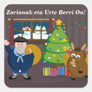 Benutzerdefinierter Text, Olentzero Navidad / Weih Quadratischer Aufkleber
