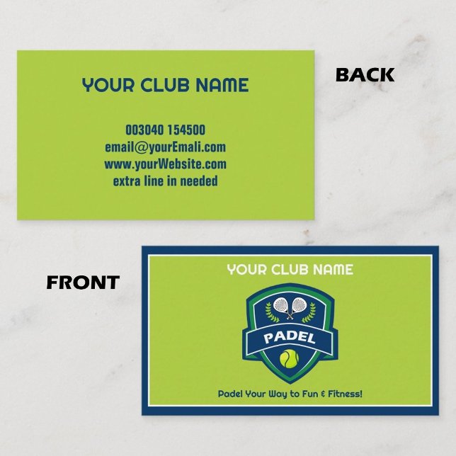 🎾 Benutzerdefinierter Text, Padel Club Visitenkarte (🎾 Custom text, Padel Club Business Card)