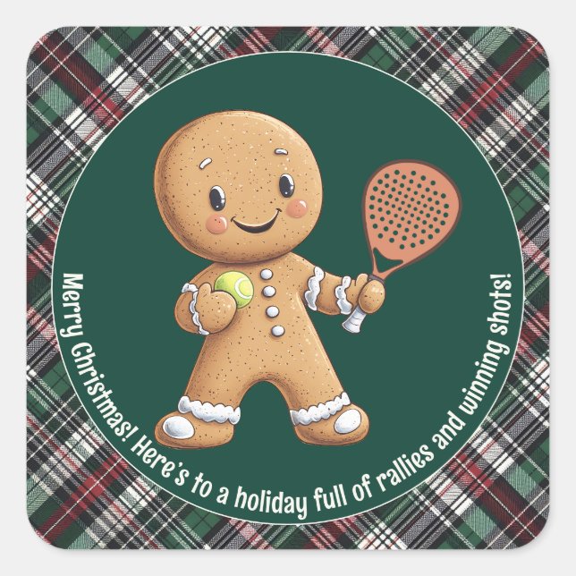 🎾 🎄 benutzerdefinierter Text, Padel Powered Chri Quadratischer Aufkleber (Vorderseite)