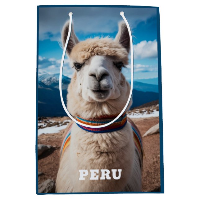 Benutzerdefinierter Text Peru Llama Mittlere Geschenktüte (Vorderseite)