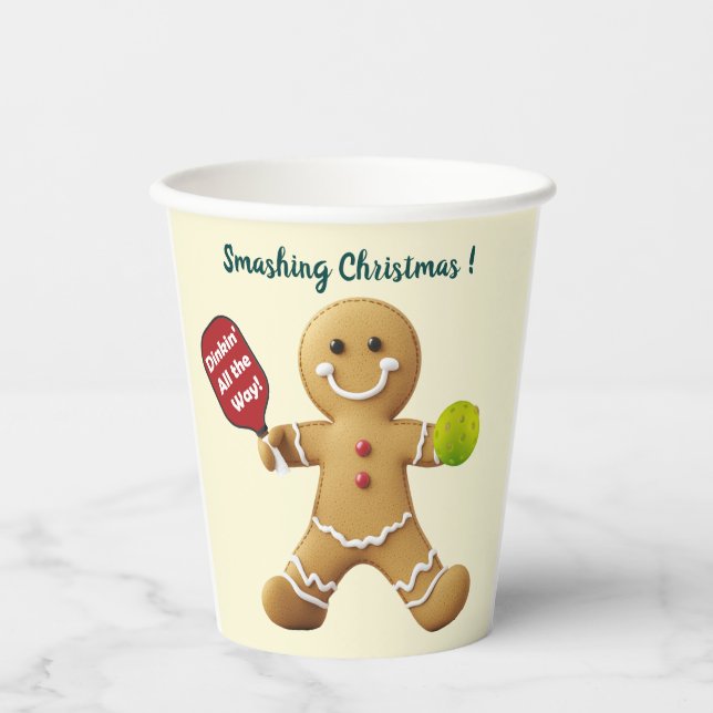 Benutzerdefinierter Text Pickleball Gingerbrot Del Pappbecher (Vorderseite)