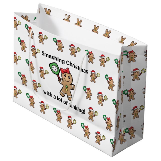 Benutzerdefinierter Text Pickleball Gingerbrot Men Große Geschenktüte (Vorderseite Schrägansicht)