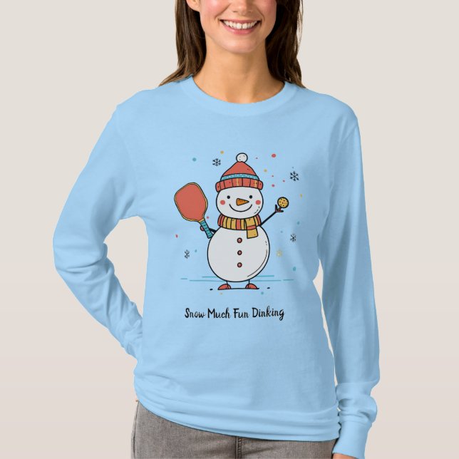 Benutzerdefinierter Text Pickleball Snowman Cheer T-Shirt (Vorderseite)