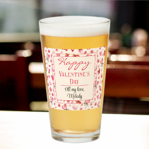 Benutzerdefinierter Text, Pink Happy Valentine Day Glas