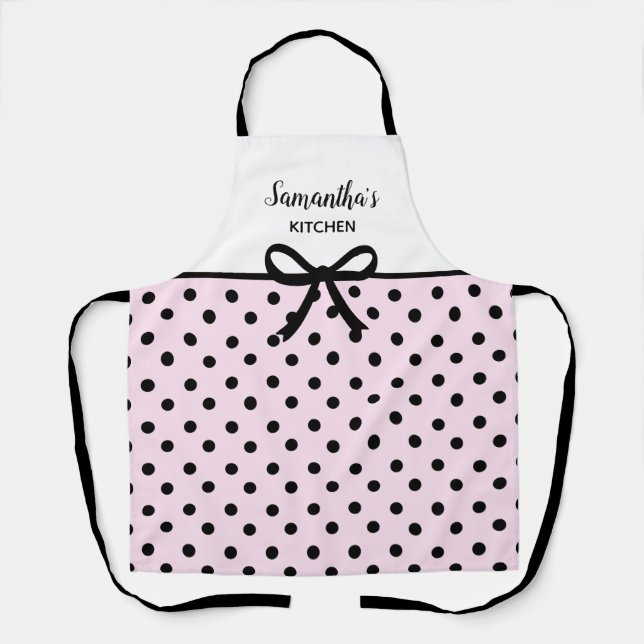 Benutzerdefinierter Text Pink Schwarz Polka Dosen  Schürze (Vorderseite)