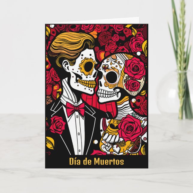Benutzerdefinierter Text 💀 Pop Día de Muertos Karte (Vorderseite)