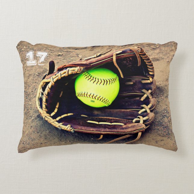 Benutzerdefinierter Text-Rasterfeld-Softball-Akzen Zierkissen (Vorderseite)