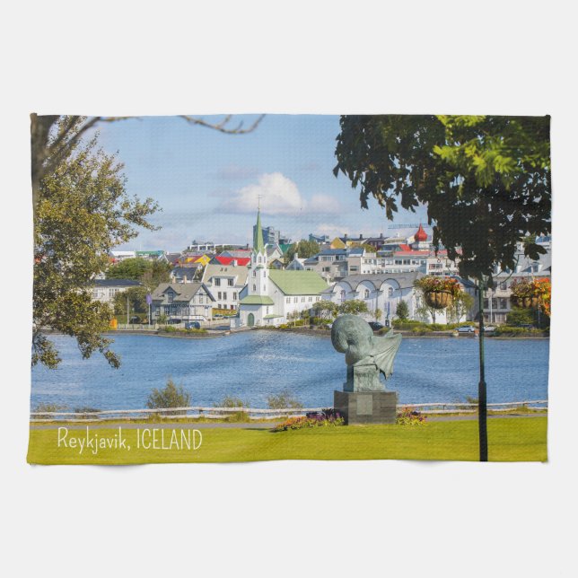 Benutzerdefinierter Text Reykjavik, Island Geschirrtuch (Horizontal)