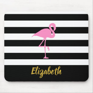 Benutzerdefinierter Text rosa Flamingo auf Schwarz Mousepad