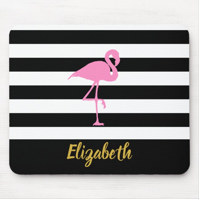 Benutzerdefinierter Text rosa Flamingo auf Schwarz Mousepad (Vorne)