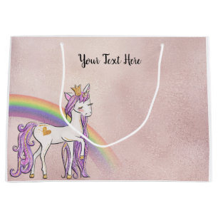 Benutzerdefinierter Text/ Rose Weißer Einhorn Rege Große Geschenktüte