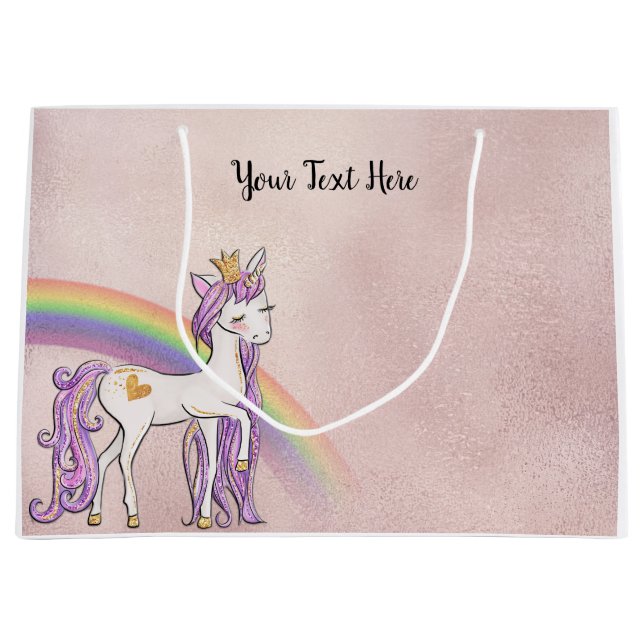 Benutzerdefinierter Text/ Rose Weißer Einhorn Rege Große Geschenktüte (Vorderseite)