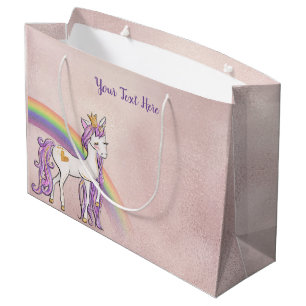 Benutzerdefinierter Text/ Rose Weißer Einhorn Rege Große Geschenktüte