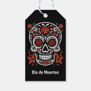Benutzerdefinierter Text 💀 rot-weiß Día de Muerto Geschenkanhänger
