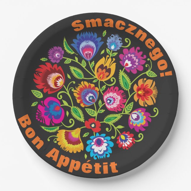 Benutzerdefinierter Text Runde polnische Folklore- Pappteller (Vorderseite)