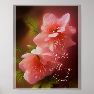 Benutzerdefinierter Text Sanft leuchtende rosa Blü Poster