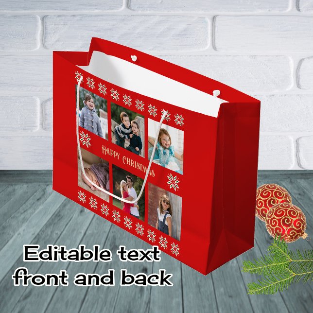 Benutzerdefinierter Text sechs Fotos Winterfarbe B Große Geschenktüte (Von Creator hochgeladen)