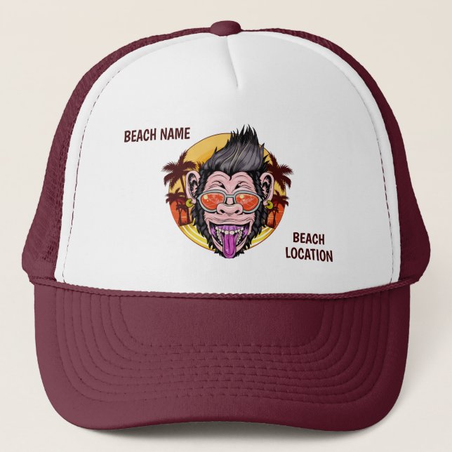 Benutzerdefinierter Text Strandmonkey-Hüte Truckerkappe (Vorderseite)