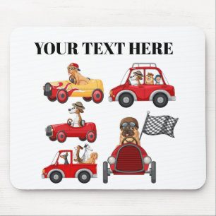 Benutzerdefinierter Text Süße Cartoon-Hunde fahren Mousepad