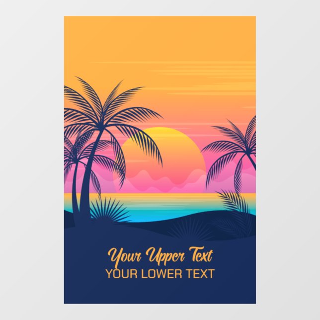Benutzerdefinierter Text Tropeninsel Sonnenset Fensteraufkleber (Blatt)