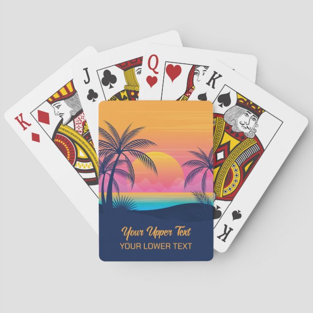 Benutzerdefinierter Text Tropeninsel Sonnenset Spielkarten (Rückseite)