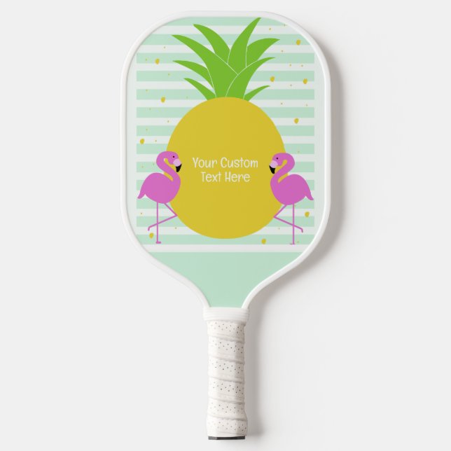 Benutzerdefinierter Text tropischer Flamingos Pickleball Schläger (Vorderseite)