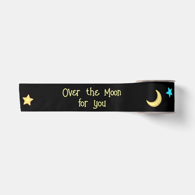 Benutzerdefinierter Text über Mond und Sternen Satinband (Vorderseite)