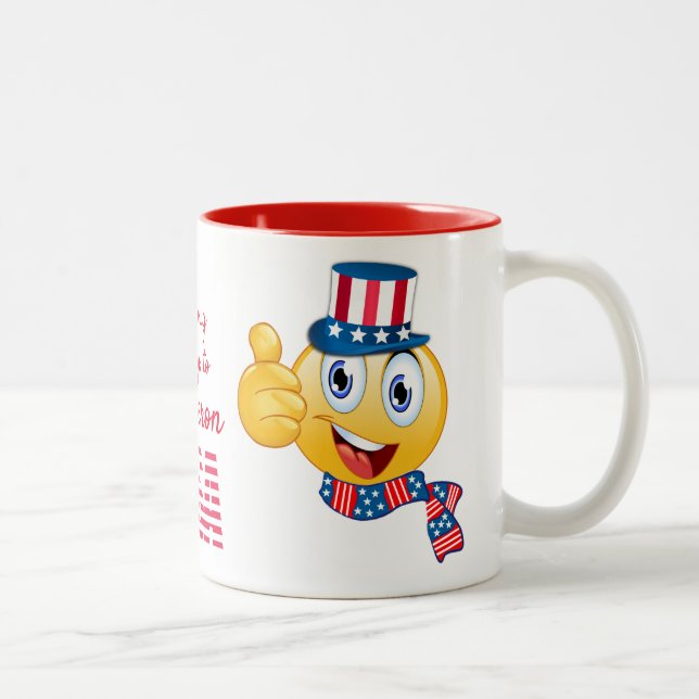 Benutzerdefinierter Text Uncle Sam Emoji mit Hut u Zweifarbige Tasse (Rechts)
