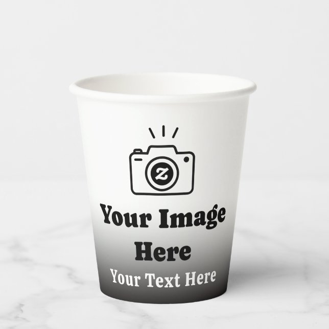 Benutzerdefinierter Text und Bild mit Farbverlauf  Pappbecher (Vorderseite)
