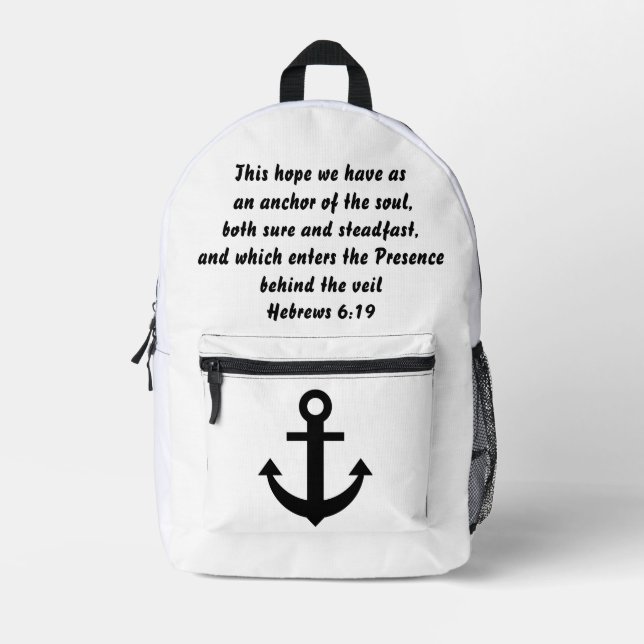 Benutzerdefinierter Text und Christliche Ankerhebr Bedruckter Rucksack (Vorderseite)