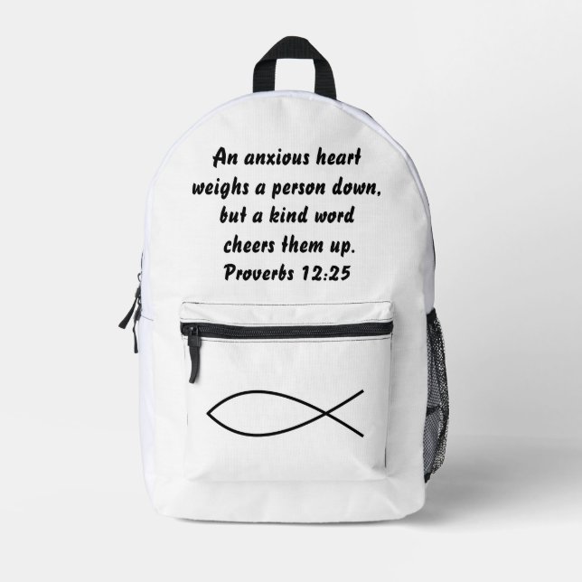 Benutzerdefinierter Text und Christliche Fischspri Bedruckter Rucksack (Vorderseite)