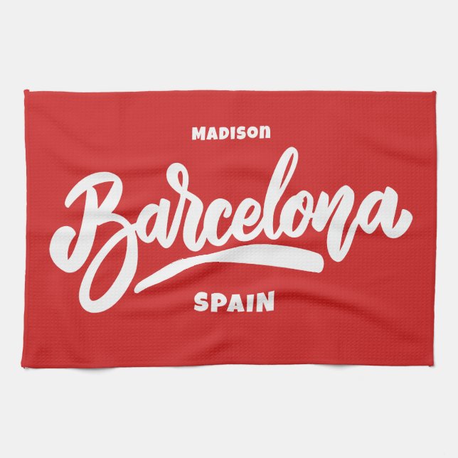 Benutzerdefinierter Text und Farbe Barcelona Geschirrtuch (Horizontal)