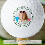Benutzerdefinierter Text und Farbe für personalisi Golfball<br><div class="desc">Entwerfen Sie einzigartige, personalisierte Golfbälle mit Ihrem Foto oder Logo und eigenem Text und Farbe (in grün dargestellt) für den Golfliebhaber, den Sie kennen. HILFE: Für Hilfe bei der Modifikation oder Personalisierung des Designs, bei Farbänderungen, bei der Größenänderung, bei der Übertragung des Designs auf ein anderes Produkt oder bei der...</div>
