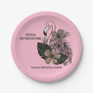 Benutzerdefinierter Text- und Farbrosa Flamingo Pappteller