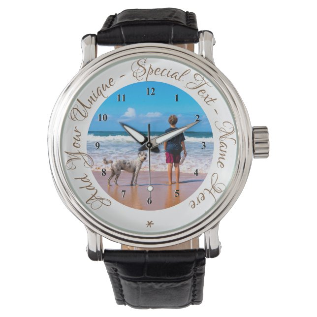 Benutzerdefinierter Text und Foto - Mit Begleiter  Armbanduhr (Vorderseite)