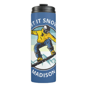 Benutzerdefinierter Text und Name SNOWBOARDER Thermosbecher