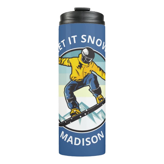Benutzerdefinierter Text und Name SNOWBOARDER Thermosbecher (Vorderseite)